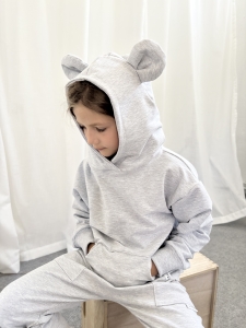 Bluza uszatka z kieszonką  jasny szary melanż 