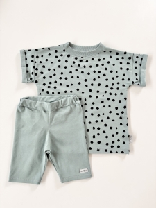 Komplet t-shirt plamki    + kolarki dusty blue 