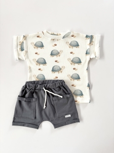 Komplet t-shirt turtles   + szorty z kieszonkami grafit 