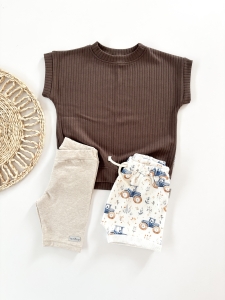 3pak t-shirt prążek dark chocolatet  + szorty Tractors i kolarki natural 