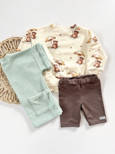 3pak bluza summer bear , t-shirt wafel mint z kieszonką  + kolarki czekolada 