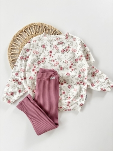 Komplet  bluza prążkowana nostalgic flower  + legginsy rib malaga 