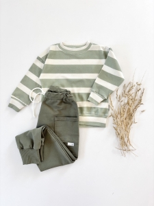 Komplet  bluza prążek strips green  +spodnie z kieszonkami agave