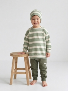 Komplet  bluza prążek strips green  +spodnie z kieszonkami agave