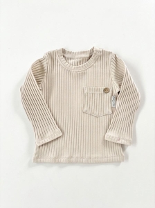 Longsleeve beżowy rib z kieszonką beżową 