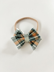 Opaska kokardka bow  w kratę green