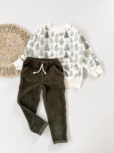 Komplet bluza dresowa green trees+joggery sztruksowe agave 