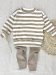 Komplet  bluza prążkowana strips latte+ legginsy prążkowane latte 