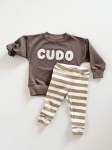 Komplet  bluza "cudo" mleczna czekolada + legginsy prążkowane strips  latte  