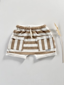Szorty z kieszonkami  prążkowane strips latte