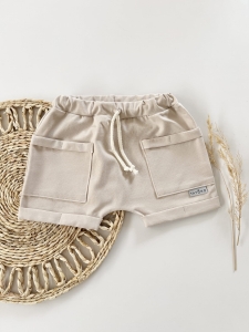 Szorty z kieszonkami bawełniane ciepły beż