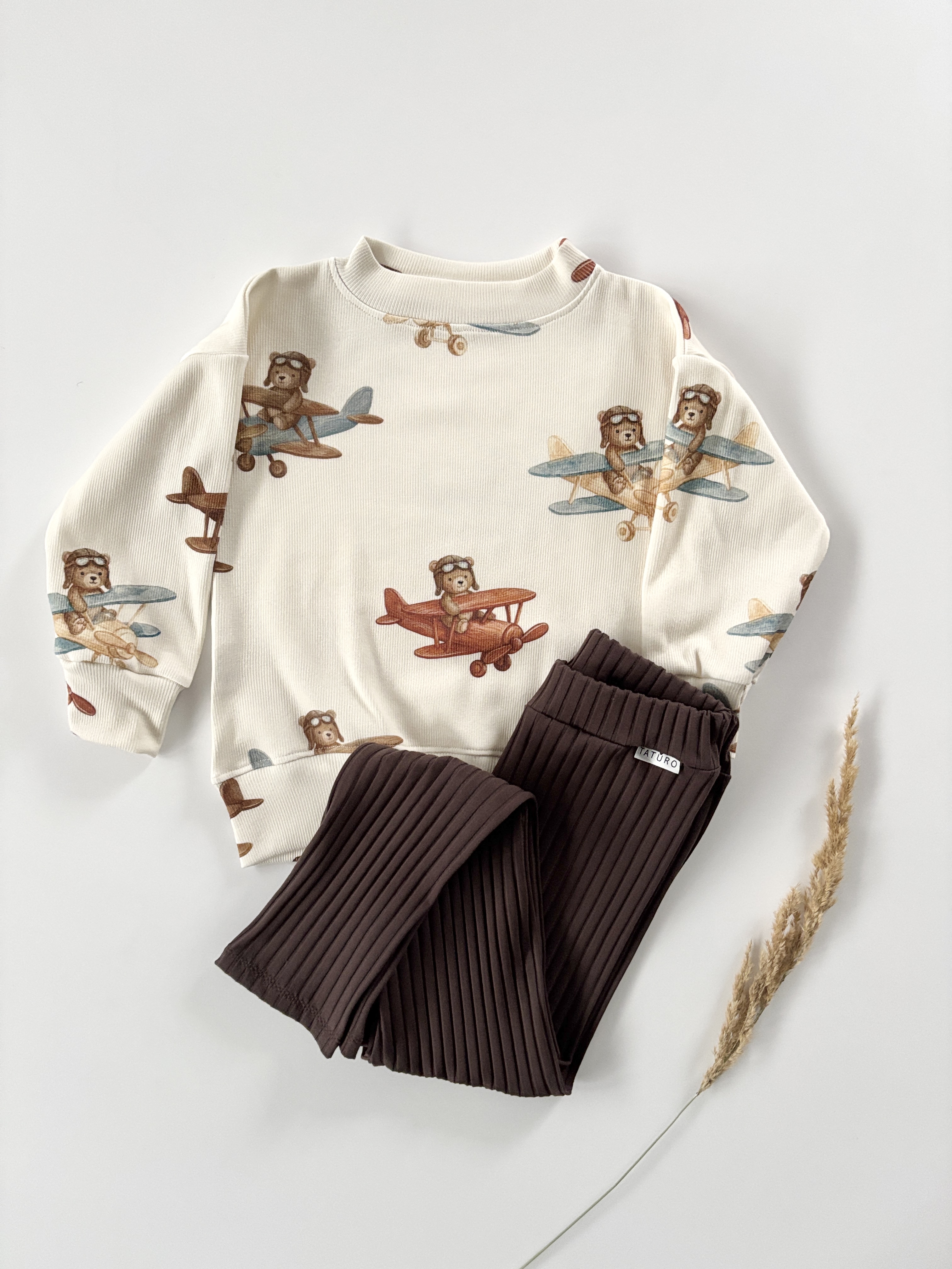 Komplet bluza odlotowe misie + legginsy prążek dark chocolate