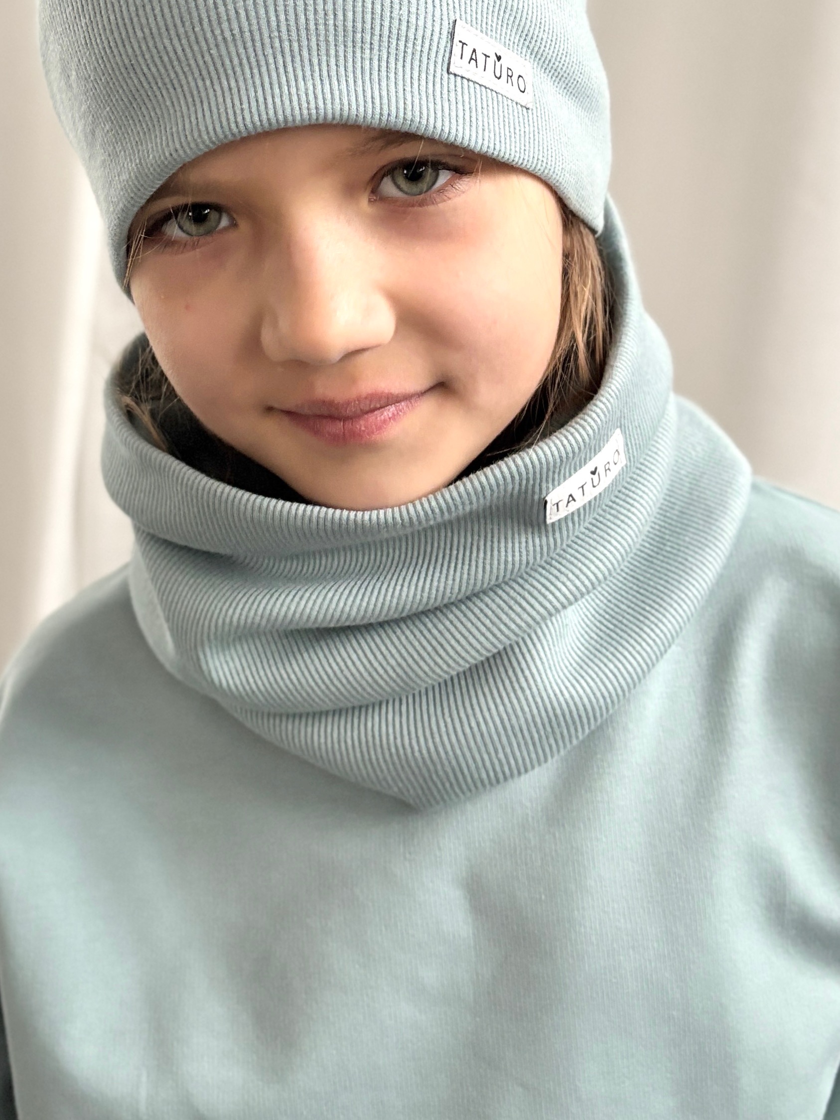 Komin prążkowany dusty blue