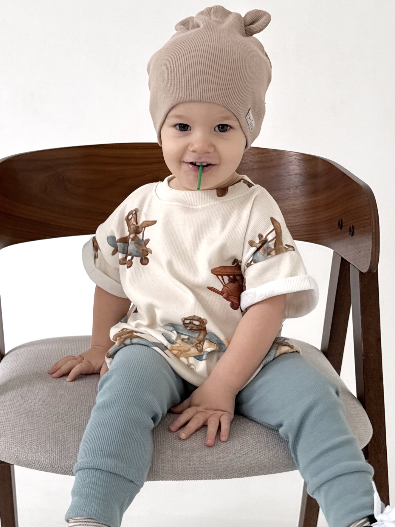 T-shirt prążkowany odlotowe misie