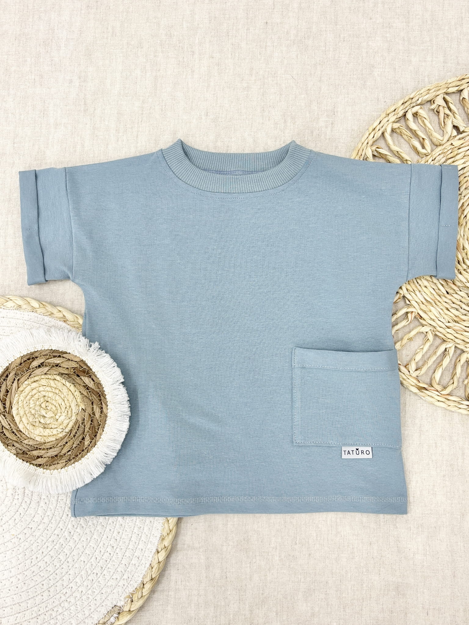 T-shirt z kieszonką dusty blue