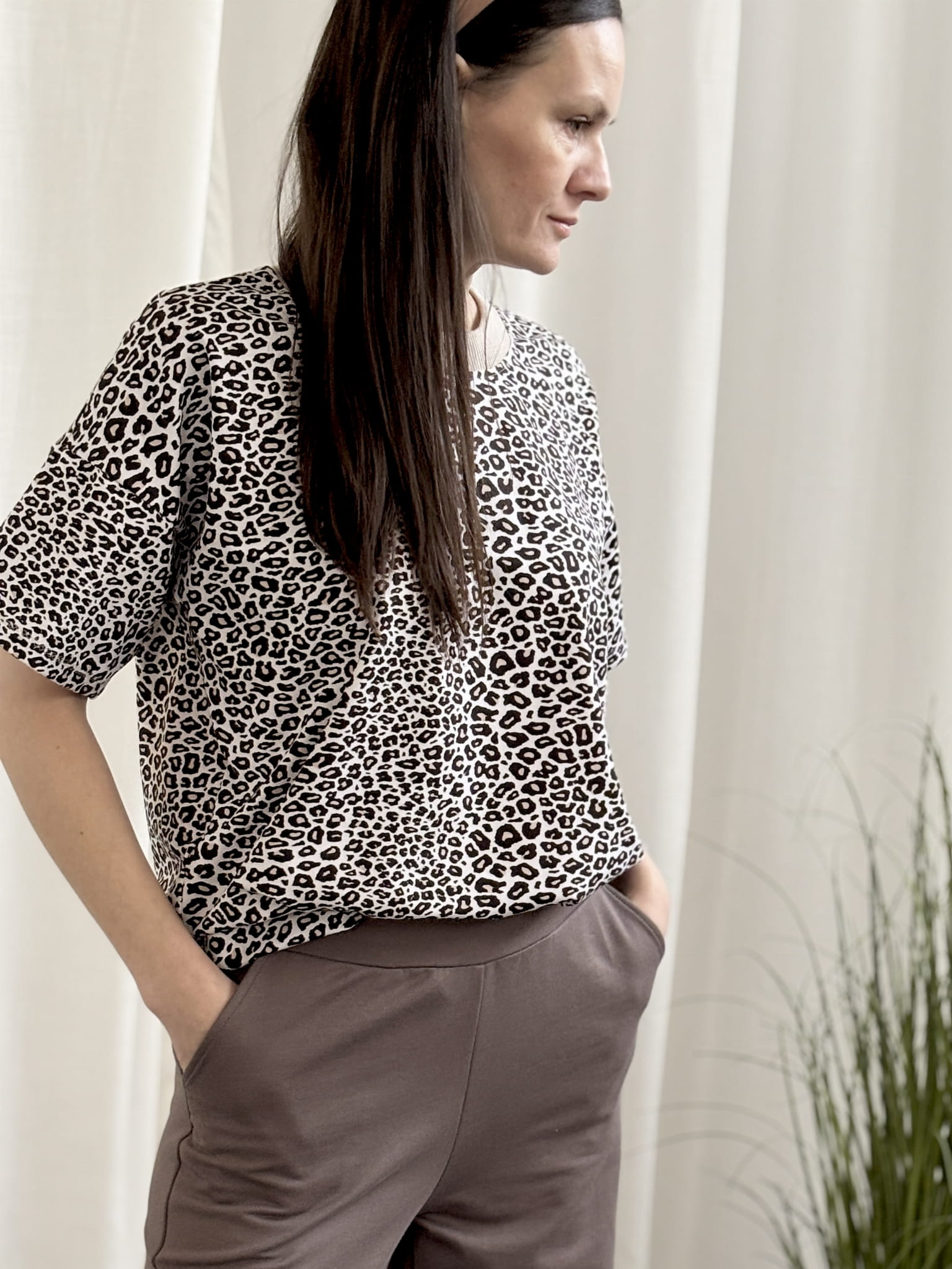 T-shirt damski oversize leopard